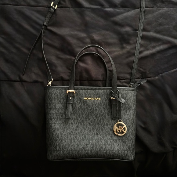 Michael Kors Black Jet Set Travel Extra-Small Logo Top-Zip Tote Bag - Picture 1 of 8